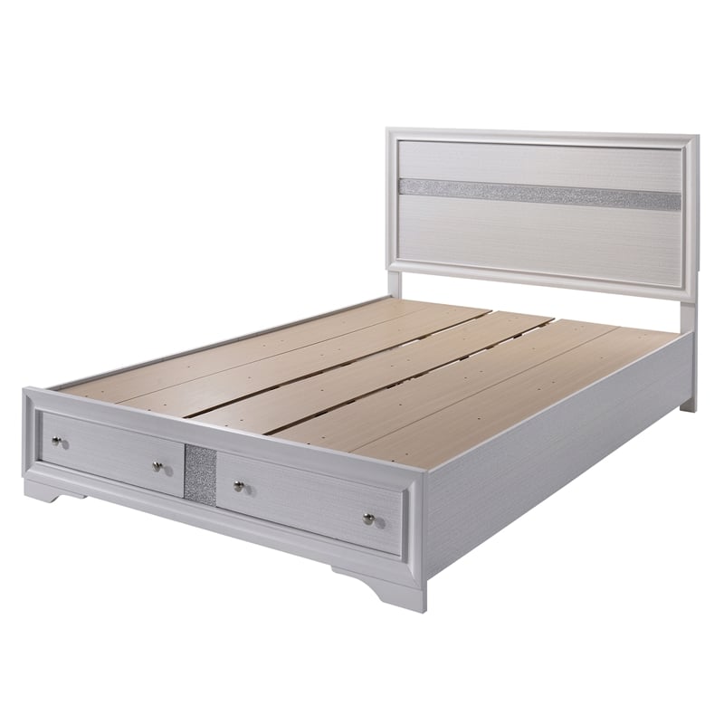 Bowery Hill Solid Wood Queen Storage Bed in White with Drawers