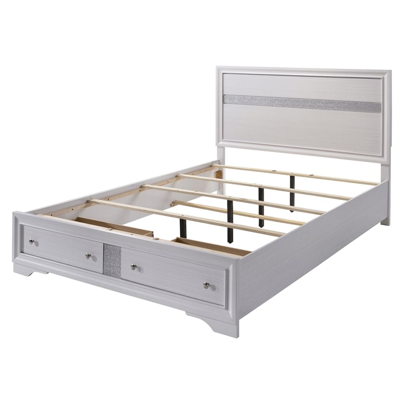 Bowery Hill Solid Wood Queen Storage Bed in White with Drawers