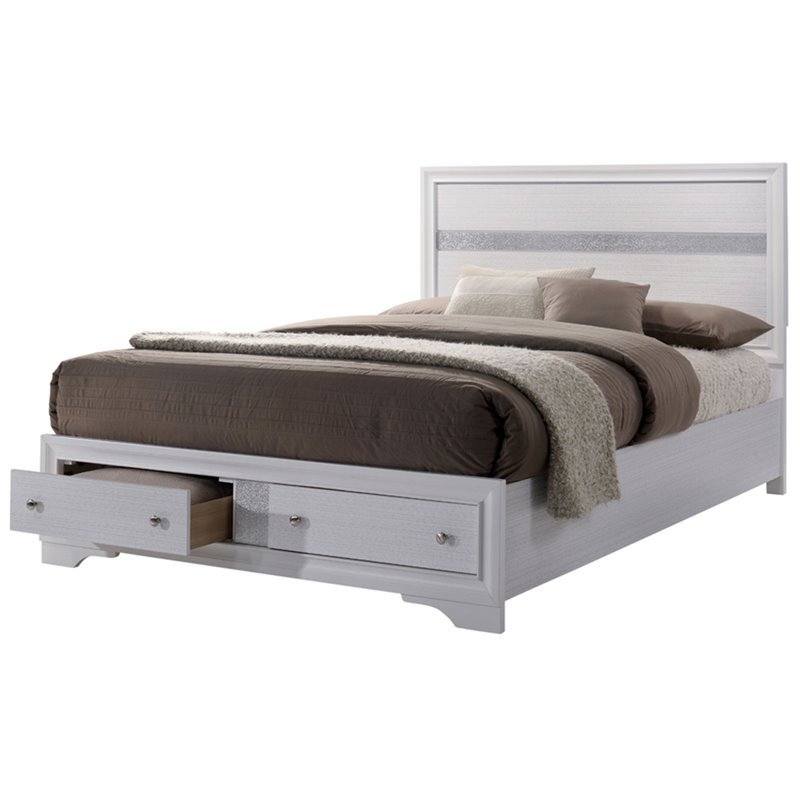 Bowery Hill Solid Wood Queen Storage Bed in White with Drawers
