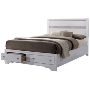 Bowery Hill Solid Wood Queen Storage Bed in White with Drawers