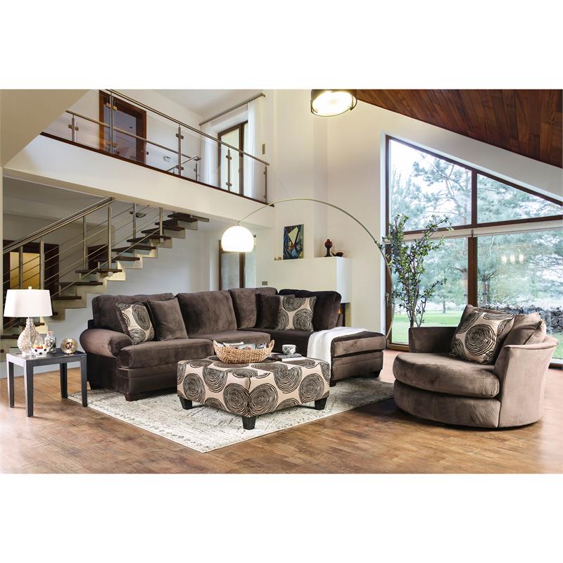Bowery Hill Transitional Microfiber Sectional in Brown with Chaise