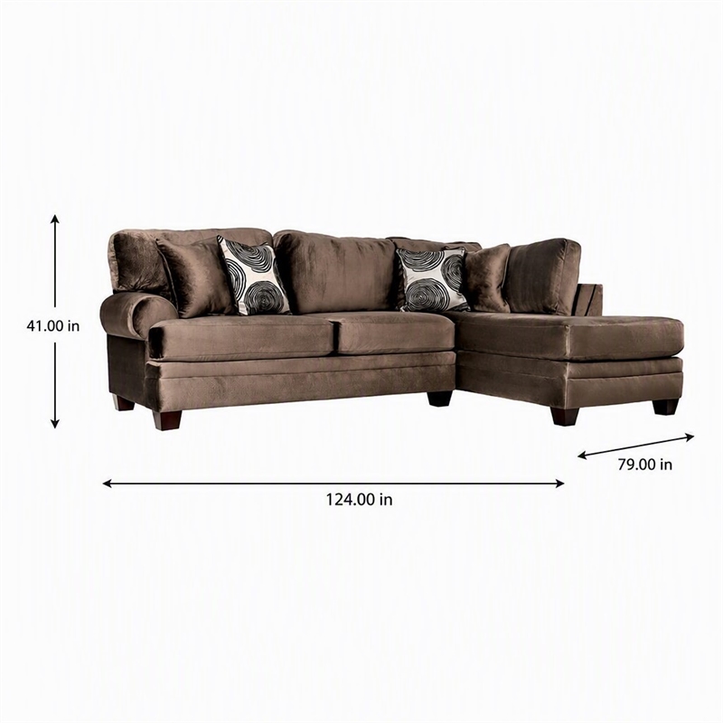 Bowery Hill Transitional Microfiber Sectional in Brown with Chaise
