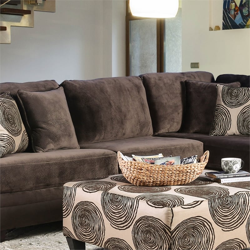 Bowery Hill Transitional Microfiber Sectional in Brown with Chaise