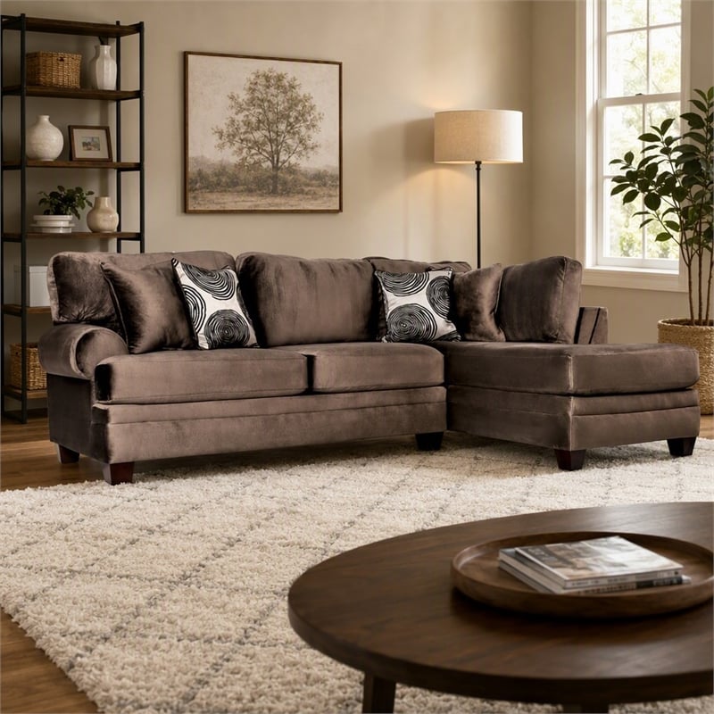 Bowery Hill Transitional Microfiber Sectional in Brown with Chaise