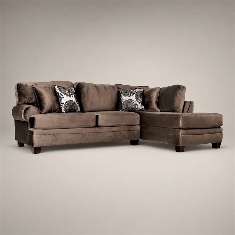 Bowery Hill Transitional Microfiber Sectional in Brown with Chaise