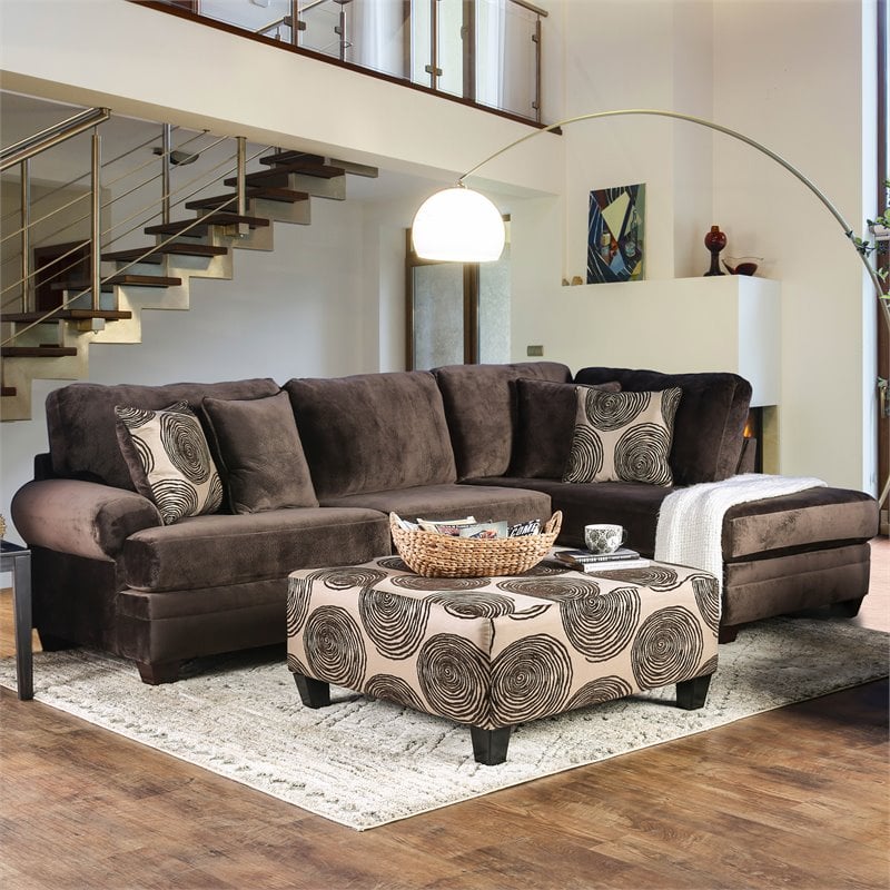 Bowery Hill Transitional Microfiber Sectional in Brown with Chaise