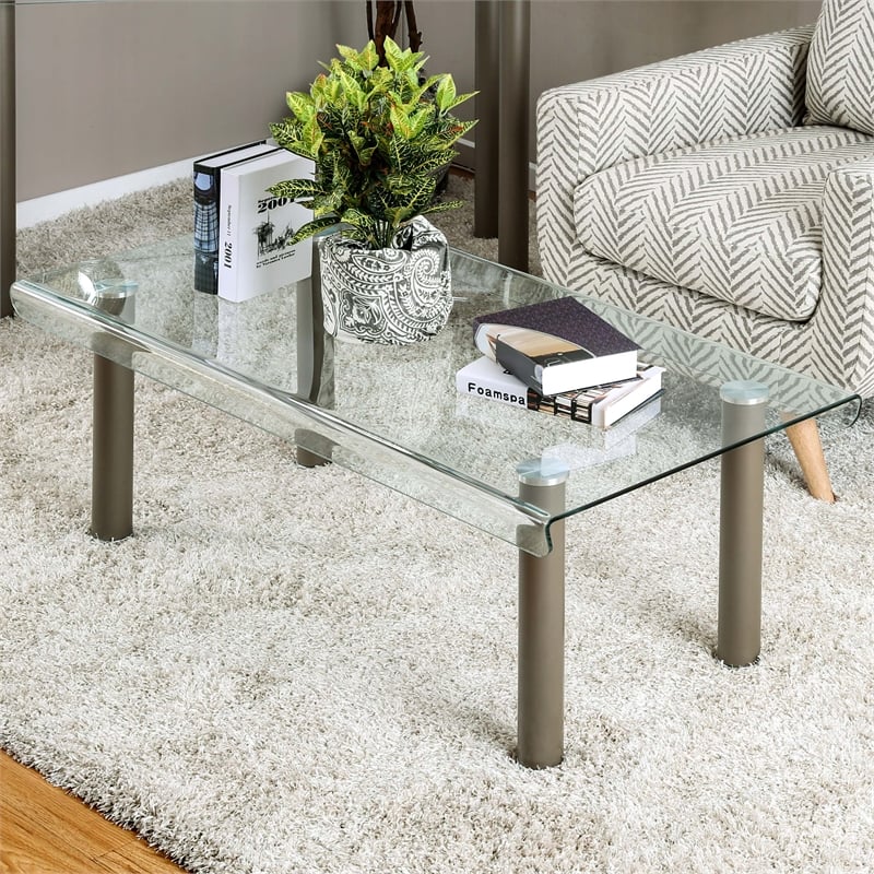 Bowery Hill Glass Top Coffee Table with Champagne Gold Finish