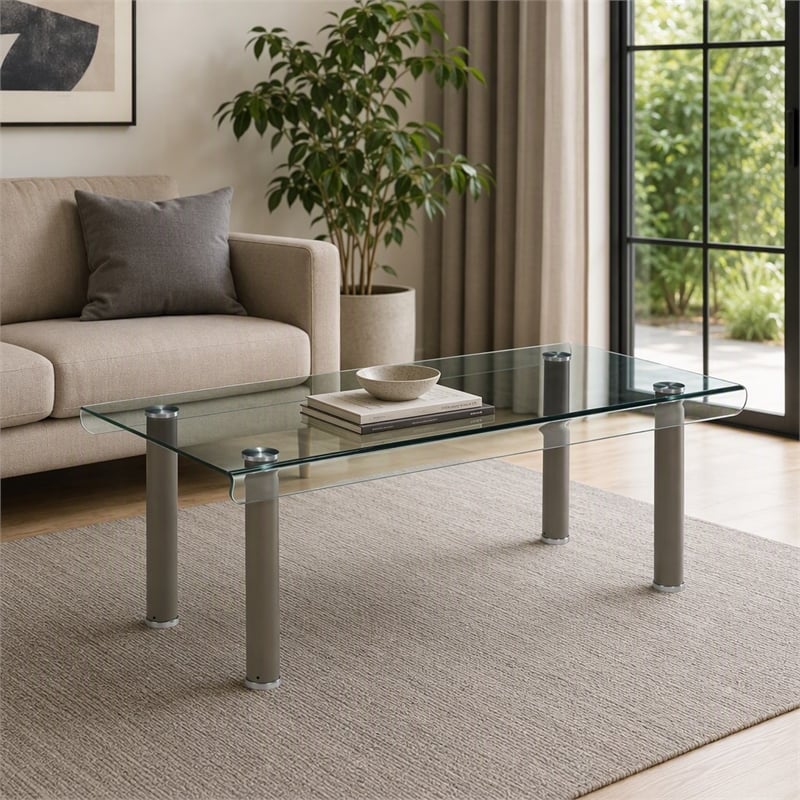 Bowery Hill Glass Top Coffee Table with Champagne Gold Finish