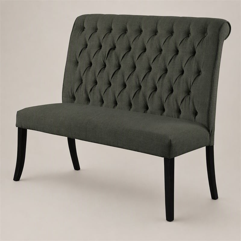 Bowery Hill Transitional Fabric Tufted Loveseat Bench in Gray