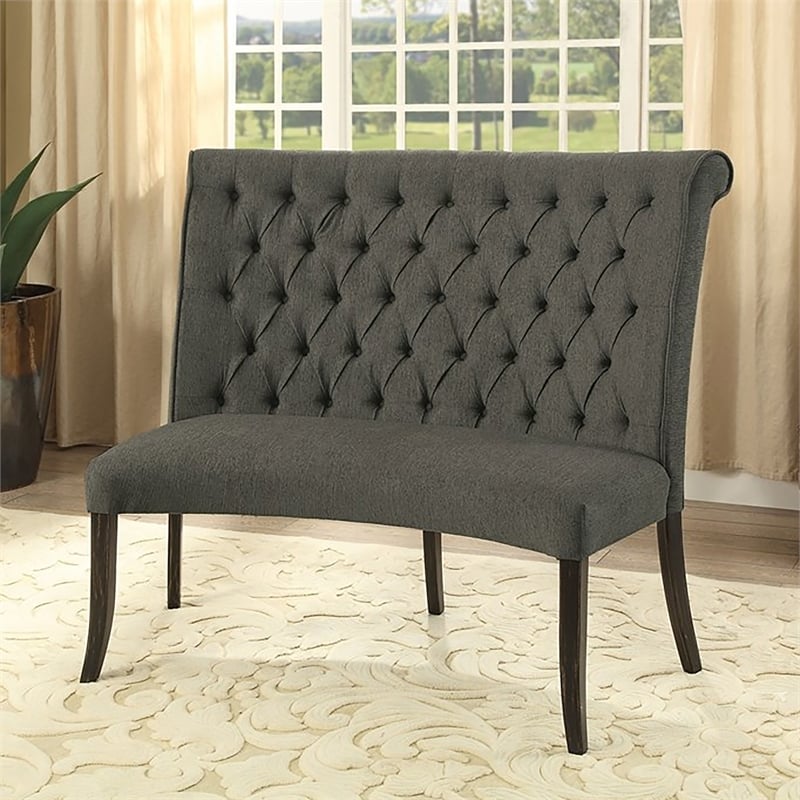 Bowery Hill Transitional Fabric Tufted Loveseat Bench in Gray