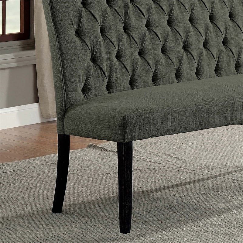 Bowery Hill Transitional Fabric Tufted Loveseat Bench in Gray