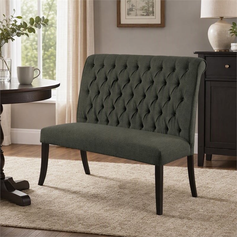 Bowery Hill Transitional Fabric Tufted Loveseat Bench in Gray