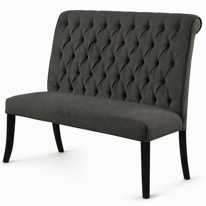 Bowery Hill Transitional Fabric Tufted Loveseat Bench in Gray