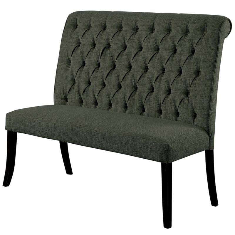 Bowery Hill Transitional Fabric Tufted Loveseat Bench in Gray