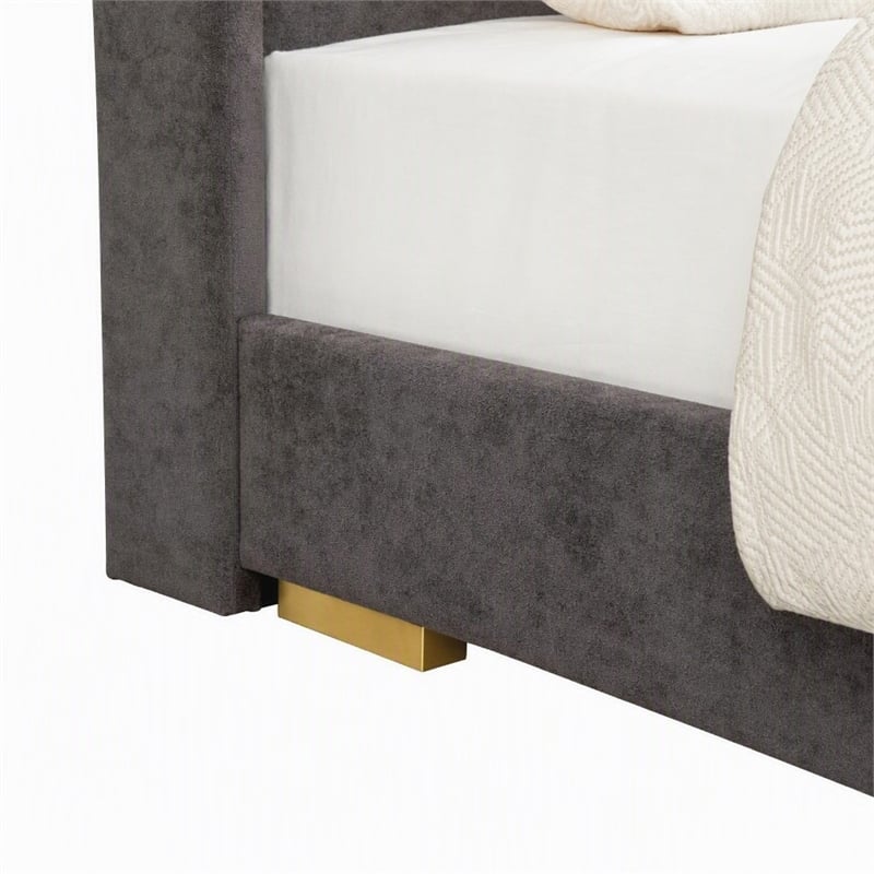Bowery Hill King Bed with 3D Fireplace Headboard in Gray Acacia Wood