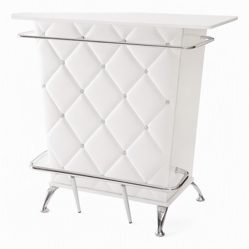 Bowery Hill Contemporary Faux Leather Tufted Bar Table in White