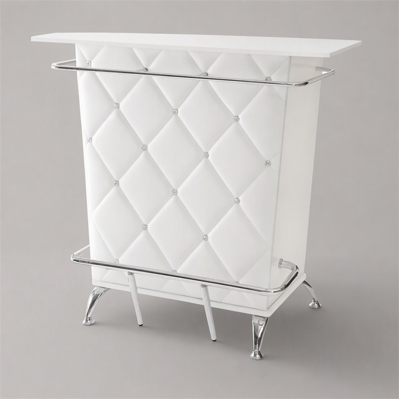 Bowery Hill Contemporary Faux Leather Tufted Bar Table in White