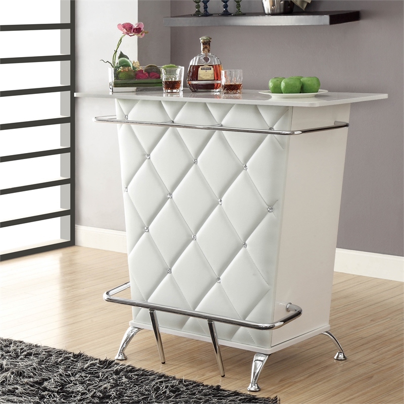 Bowery Hill Contemporary Faux Leather Tufted Bar Table in White
