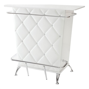 Bowery Hill Contemporary Faux Leather Tufted Bar Table in White
