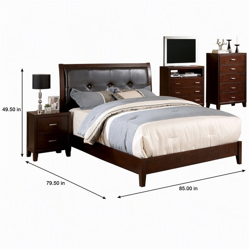 Bowery Hill Solid Wood Tufted King Bed in Brown Cherry Finish