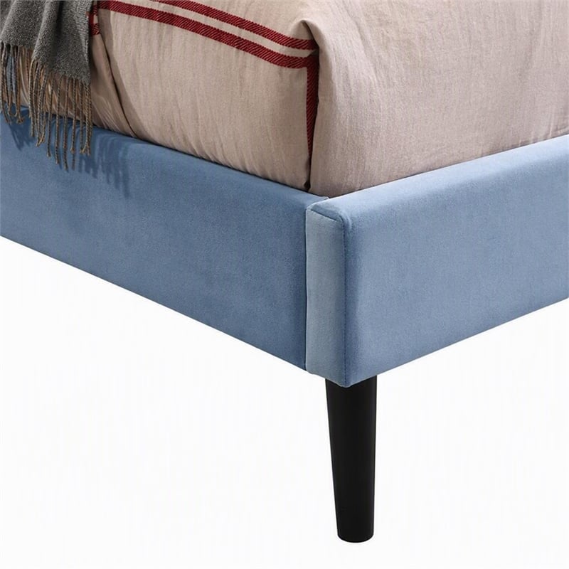 Bowery Hill Fabric Button Tufted Queen Platform Bed in Light Blue