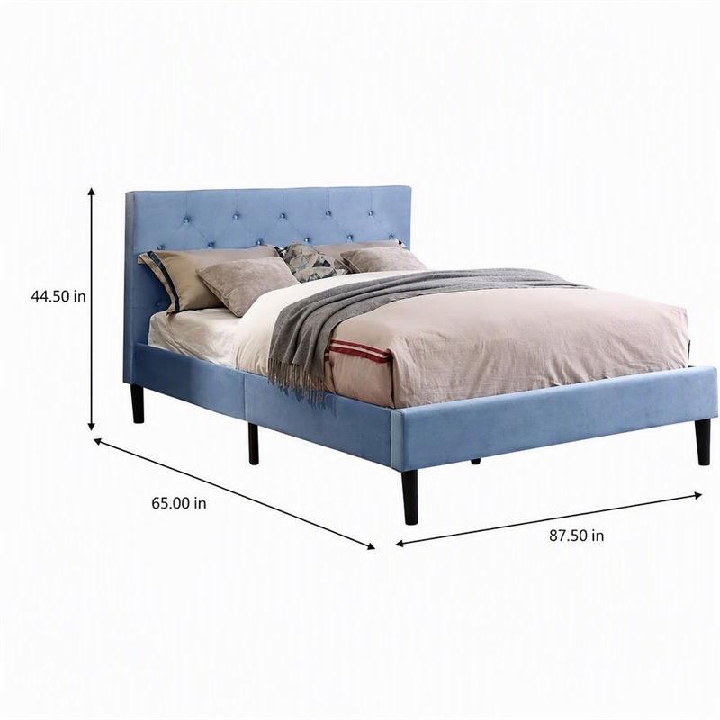 Bowery Hill Fabric Button Tufted Queen Platform Bed in Light Blue