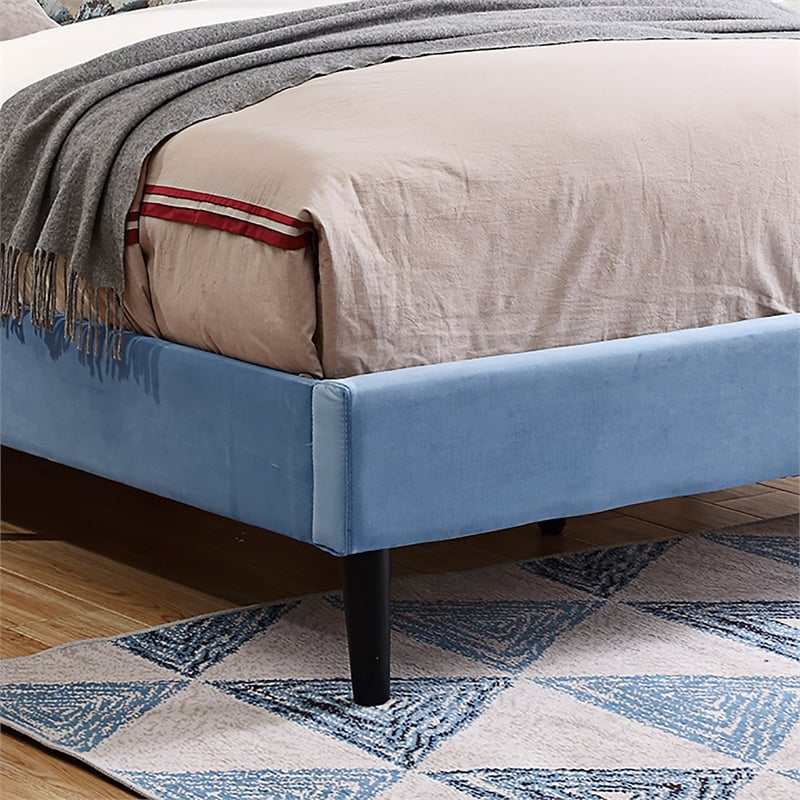 Bowery Hill Fabric Button Tufted Queen Platform Bed in Light Blue