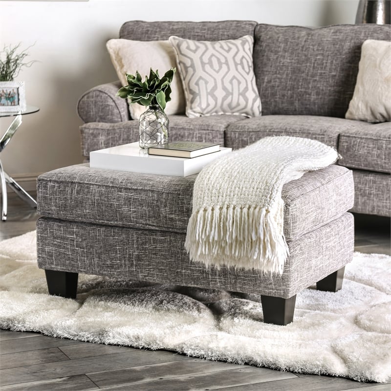 Bowery Hill Transitional Fabric Upholstered Ottoman in Gray with Storage