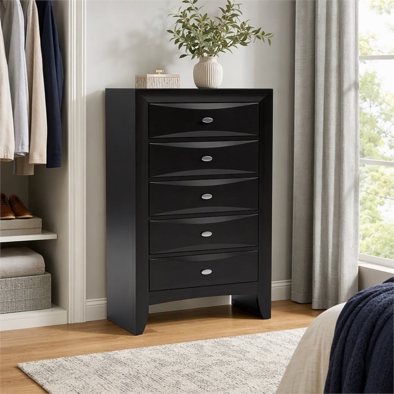Bowery Hill 5-Drawer Chest in Black Solid and Engineered Wood