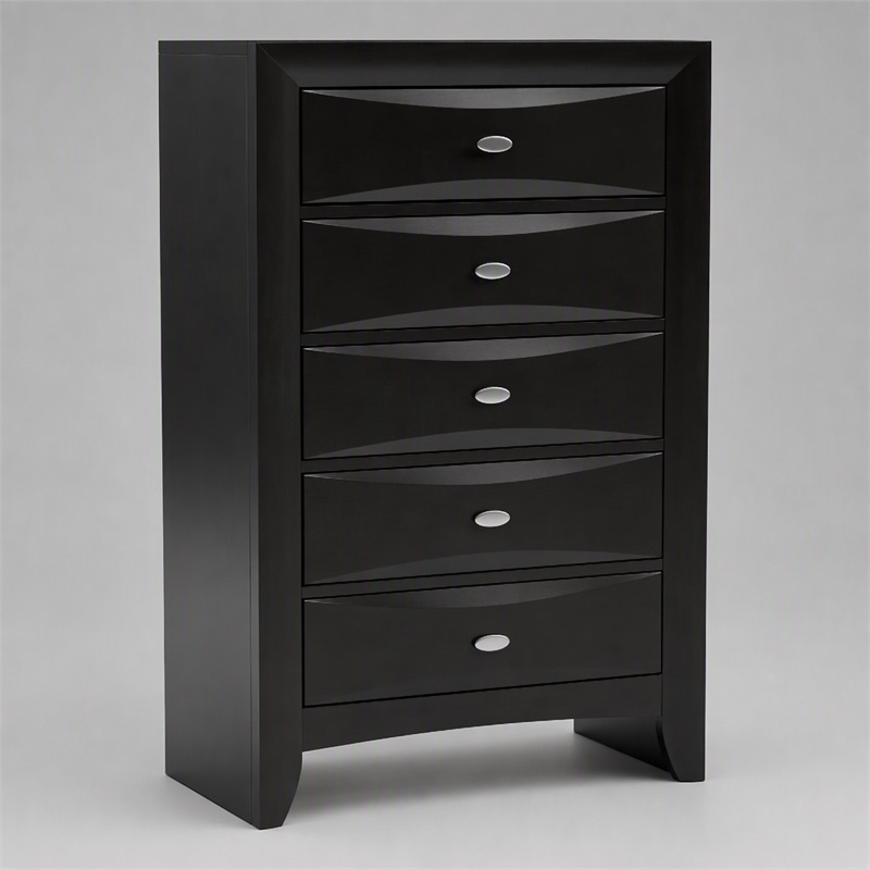 Bowery Hill 5-Drawer Chest in Black Solid and Engineered Wood