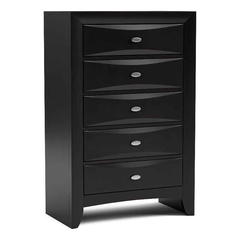 Bowery Hill 5-Drawer Chest in Black Solid and Engineered Wood
