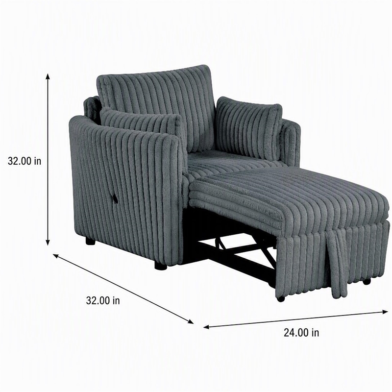 Bowery Hill Modular Fabric Chair with Pull-Out Function in Dark Gray