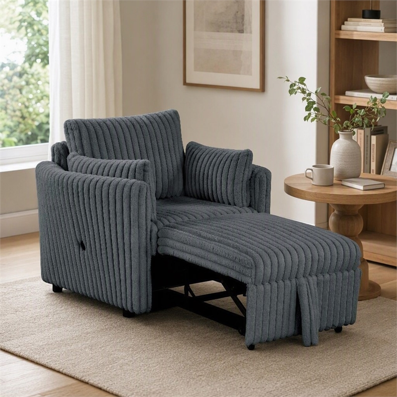 Bowery Hill Modular Fabric Chair with Pull-Out Function in Dark Gray