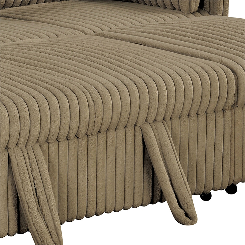 Bowery Hill Faux Fur Modular Pull-Out Sofa in Brown Fabric