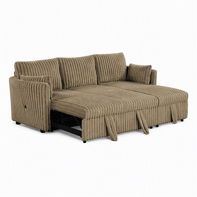 Bowery Hill Faux Fur Modular Pull-Out Sofa in Brown Fabric