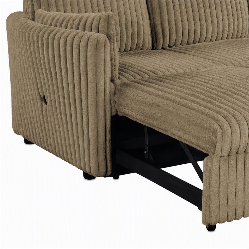 Bowery Hill Faux Fur Modular Pull-Out Sofa in Brown Fabric