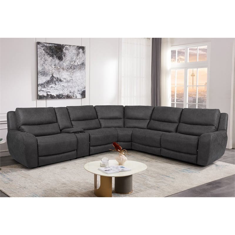 Bowery Hill L-Shaped Power Reclining Sectional with USB Ports in Gray