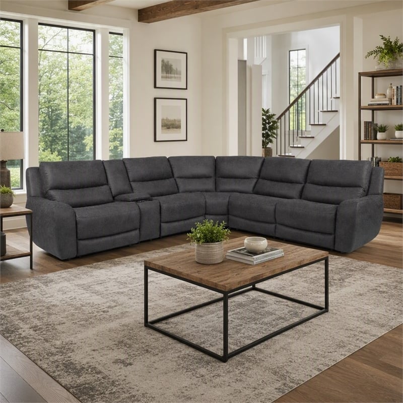 Bowery Hill L-Shaped Power Reclining Sectional with USB Ports in Gray