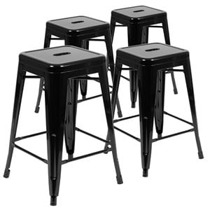 Bowery Hill 24&quot Industrial Metal Counter Stools in Black (Set of 4)