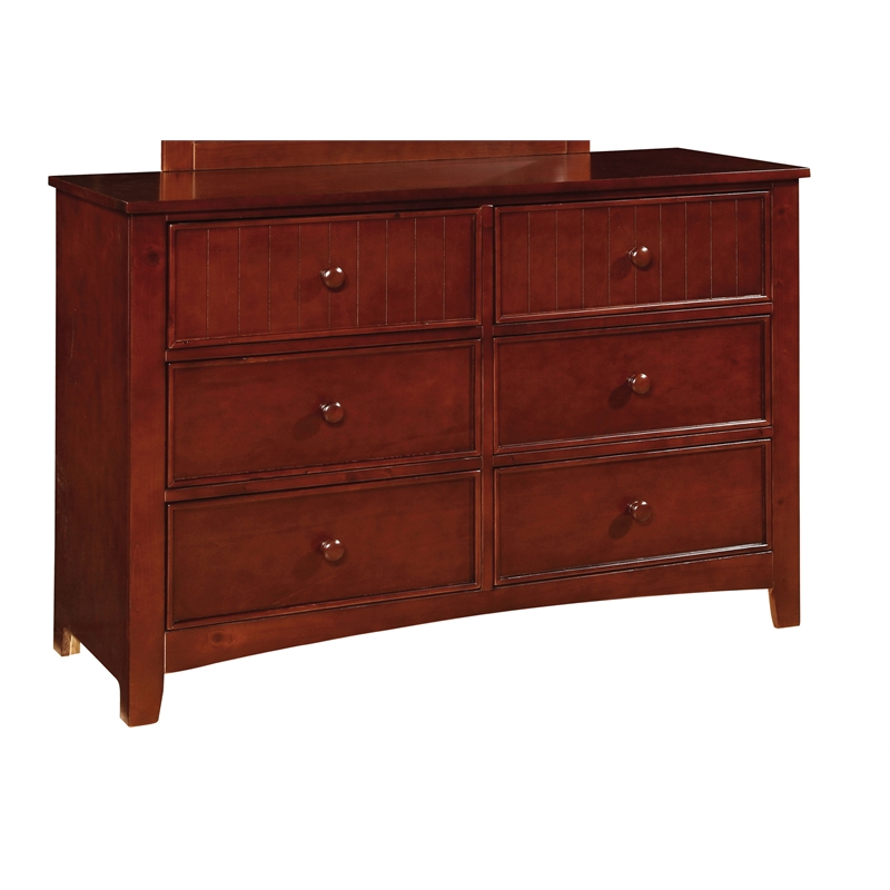Bowery Hill Solid Wood 6-Drawer Double Dresser in Cherry Finish