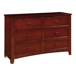 Bowery Hill Solid Wood 6-Drawer Double Dresser in Cherry Finish