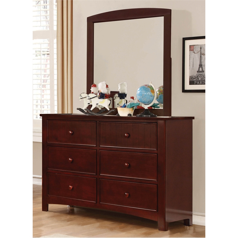 Bowery Hill Solid Wood 6-Drawer Double Dresser in Cherry Finish