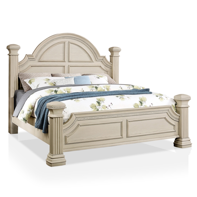 Bowery Hill Traditional Solid Wood Queen Panel Bed in Antique White