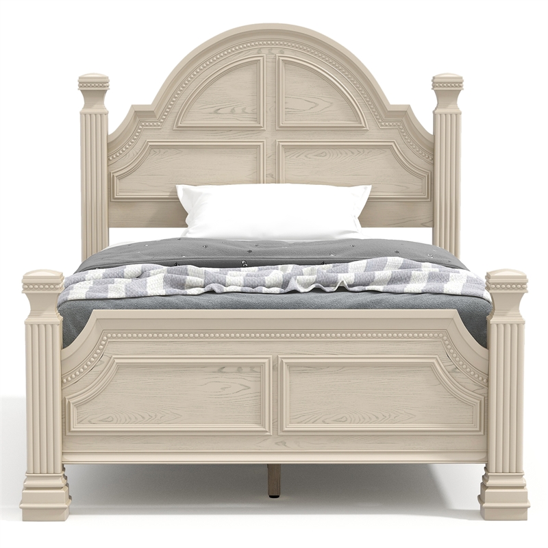 Bowery Hill Traditional Solid Wood Queen Panel Bed in Antique White