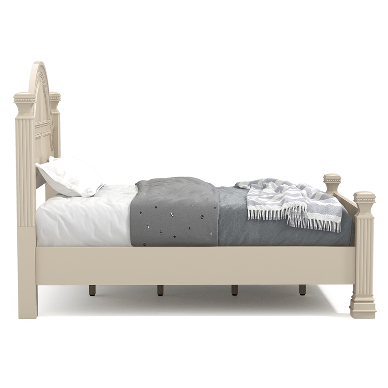 Bowery Hill Traditional Solid Wood Queen Panel Bed in Antique White