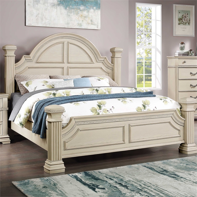 Bowery Hill Traditional Solid Wood Queen Panel Bed in Antique White