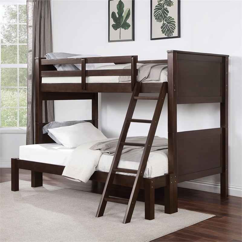 Bowery Hill Transitional Twin Over Full Bunk Bed in Walnut Finish