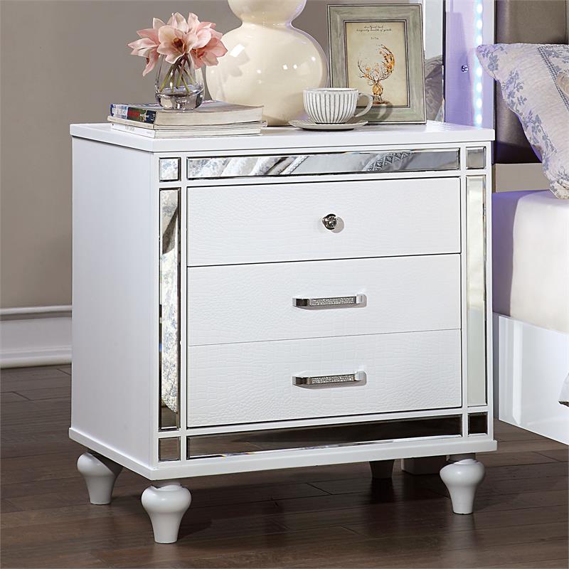 Bowery Hill 2-Drawer Solid Wood Nightstand in White with Mirror Trim