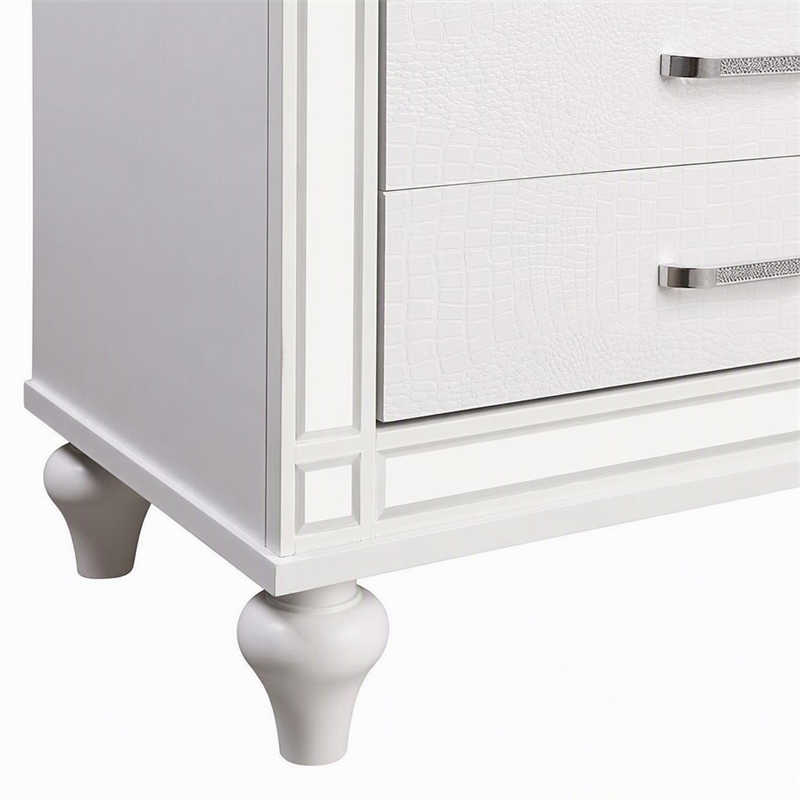 Bowery Hill 2-Drawer Solid Wood Nightstand in White with Mirror Trim