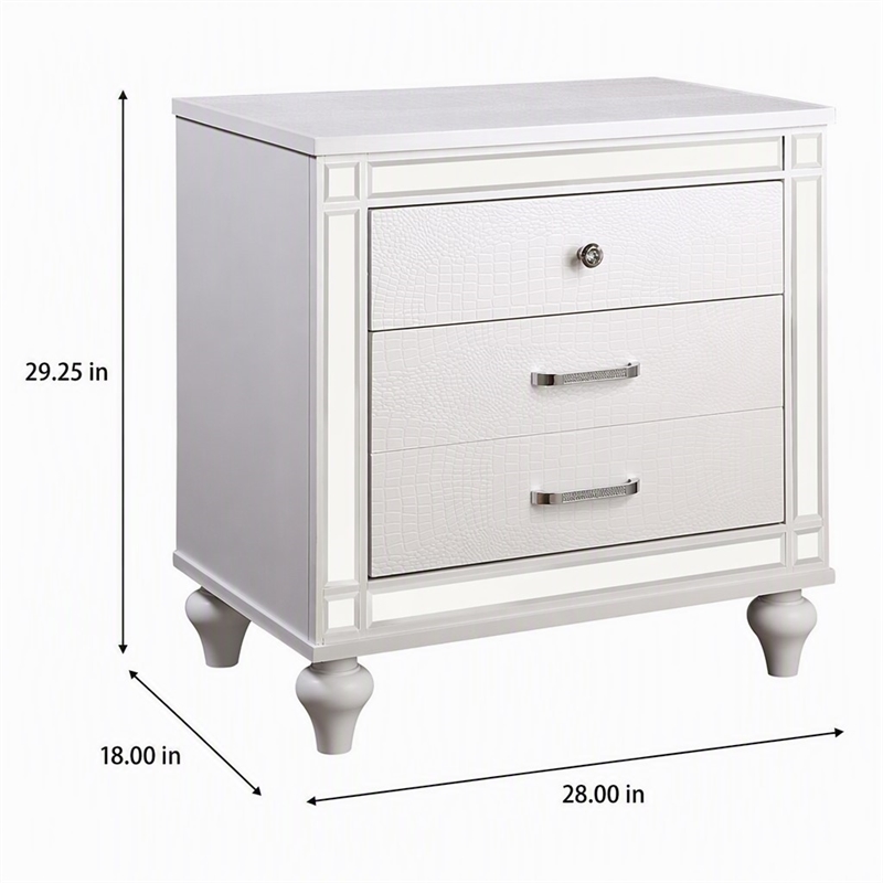 Bowery Hill 2-Drawer Solid Wood Nightstand in White with Mirror Trim